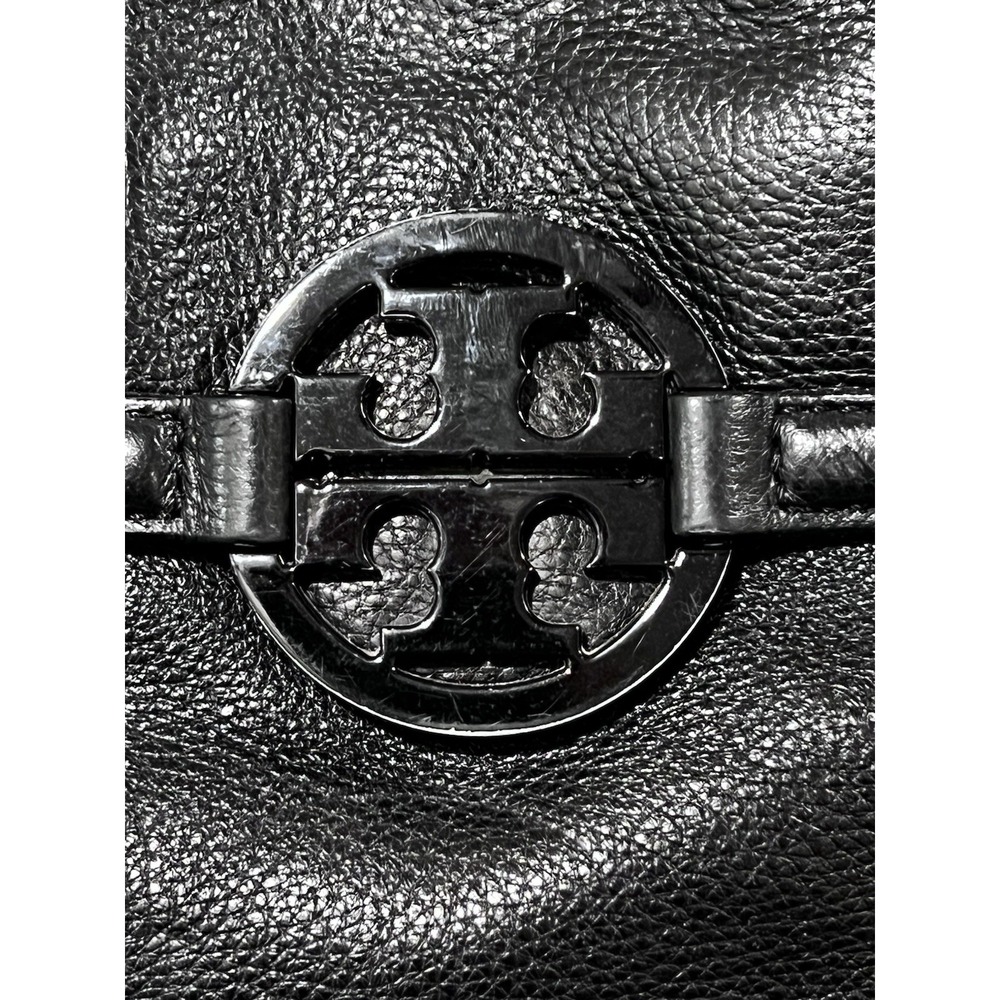 Tory Burch Purse Black Pebble Leather Hand Bag‎ Tote Brass Hardware Authentic - Picture 2 of 10